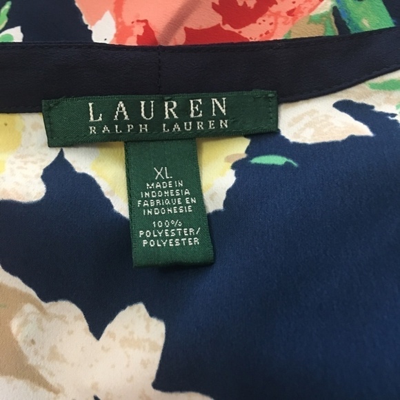 Ralph Lauren Blouse Top Shirt Plunge Neck Tunic Tank Long Sleeve Vivid Floral - Picture 10 of 13